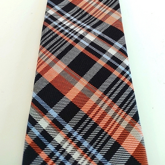 Original Penguin | Plaid Silk Tie | Black Orange Blue White | Unisex - Picture 2 of 9
